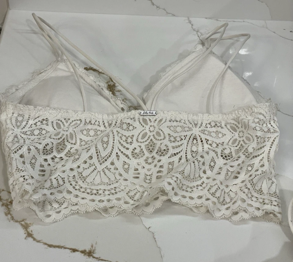 Gilly Hicks Strappy Lace Bralette Women Medium White Wireless Padded Longline - Image 3 of 4