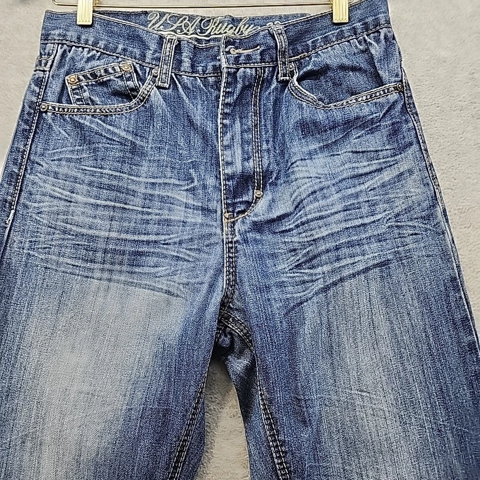 Pantalones de mezclilla de rugby de EE. UU. talla 32 lavado oscuro botón delantero no incluidos Foto 2 de 4