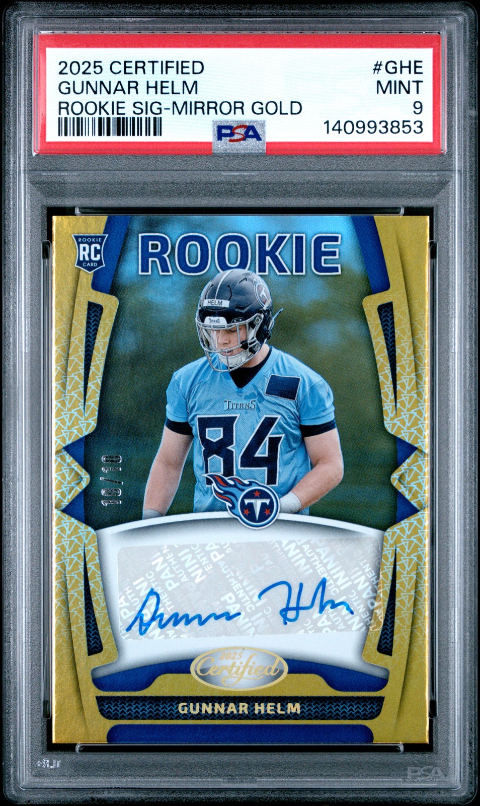 Gunnar Helm Panini Certified Rookie Signatures #GHE Mirror Gold