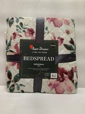 Image of Luxury Bedspread 200x240cm Cream With Floral Patterns Soft Touch