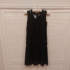 Prada Black Silk Midi Cocktail Dress, Size IT38, UK6 Sleeveless Lace Inserts VGC
