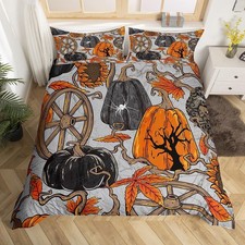 Halloween Pumpkin Autumn Duvet Quilt Cover Pillowcase Double Bedding