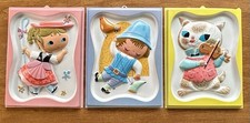 Mother Goose Plaques Set Of 3 Vacuform Plastic Johnson  Johnson Orig Box 1957-8