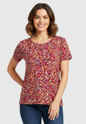 Croft & Barrow Women's The Classic Tee Short Sleeve Floral Burgundy Size M