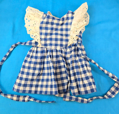 Vintage Doll Dress Blue Gingham French German Antique Bisque Doll