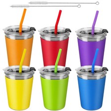 12oz Toddler Cups with Straws and Lids, 6 Pack Spill Proof Cups for Kids, Reu...