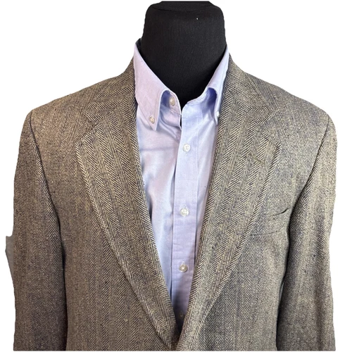 Lands End Vintage Tweed Jacket 44R Brown Herringbone Blazer 100% Silk Sport Coat - Picture 3 of 22