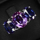 Three Stone Purple Blue Sapphire 5.80Ct 925 Sterling Silver White Gold Rings