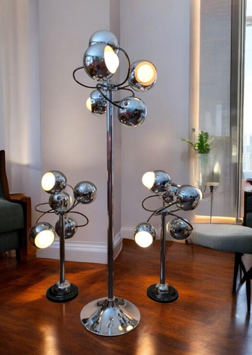 MID CENTURY MODERN CHROME ATOMIC SPACE AGE EYEBALL SPUTNIK VTG