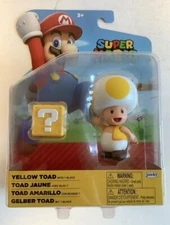NEW Jakks Pacific World of Nintendo 4" Mario YELLOW TOAD QUESTION W/BLOCK Figure