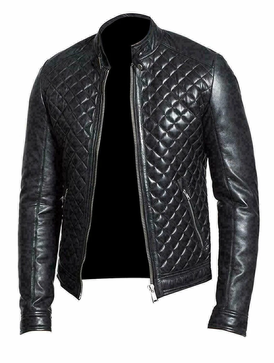New Fashion Men's Real Leather Quilted Jacket Motorcycle