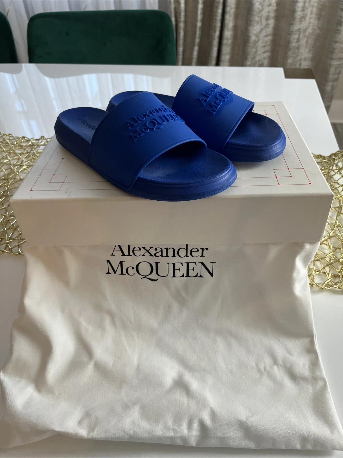 Sandali blu con logo piscina Alexander McQueen donna taglia 38 5 M (7 5 M) e scatola