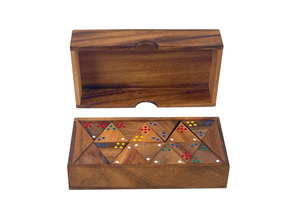 wooden Handcrafted tri-ominoes Triangular tri Dominoes game set in wooden box - Image 3 of 4