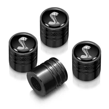Mustang Cobra Black on Black Aluminum Cylinder-Style Tire Valve Stem Caps