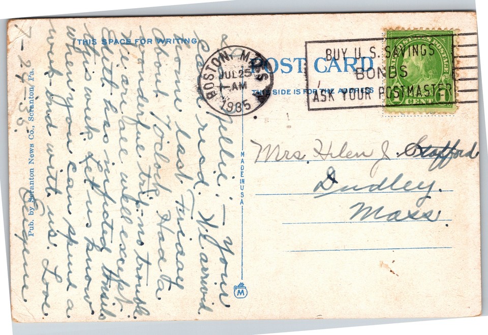 Postcard NY Binghamton Kingsley Bridge Lackawanna Trail July 25 1935