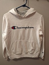 Champion Sweater Boys Large White Casual Pullover Hoodie Sweatshirt Kids/Youth 