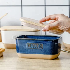 Ceramic Butter Dish Container with Airtight Lid Stylish Serveware Fresh Keeper 