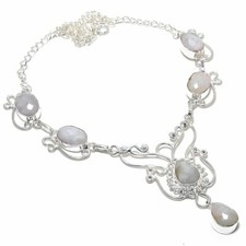 Gemstone Handmade 925 Sterling Silver Jewelry Rainbow Moonstone Necklaces Sz 18"