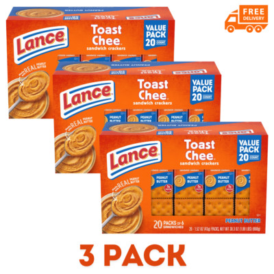 Lance Toast Chee Peanut Butter Sandwich Crackers - 20 Pack, 3 Boxes
