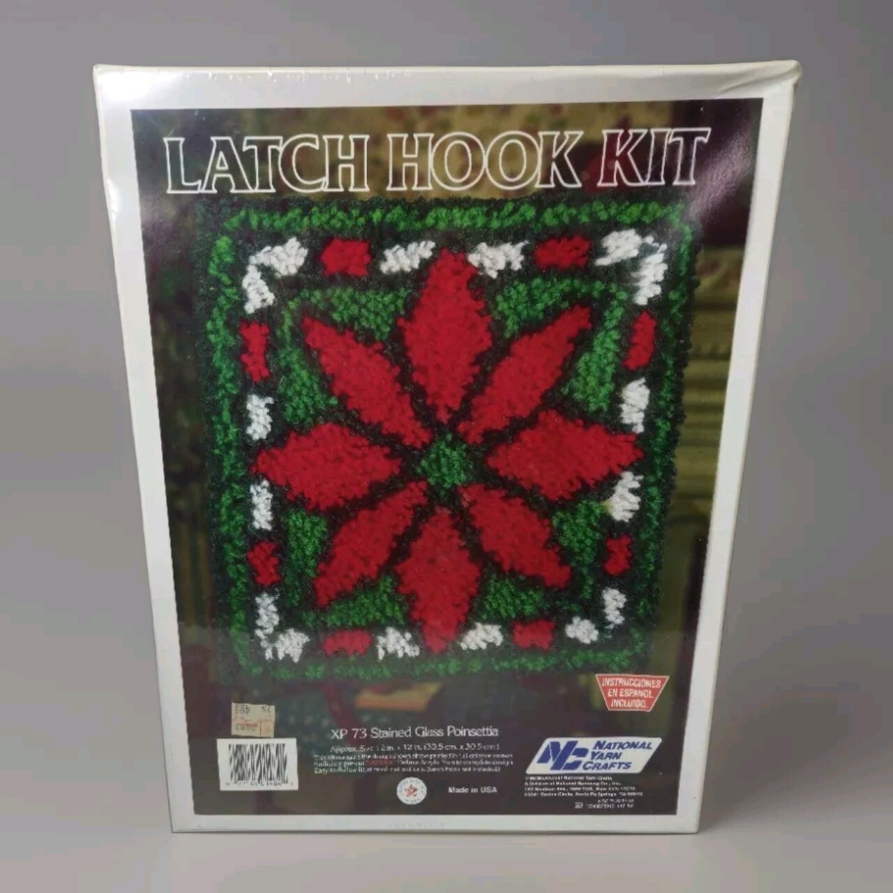 National Yarn Crafts Latch Hook Kit Stained Glass Poinsettia XP73 12 x 12