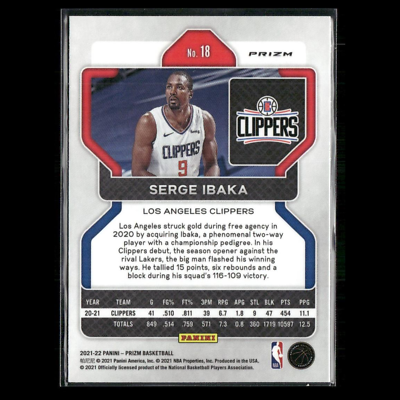 Serge Ibaka #18 2021-22 Prizm Red White Blue Prizm Los Angeles