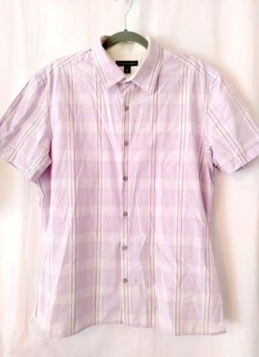 Banana Republic Shirt Short Sleeve Purple White Plaid Size  XL  17-17.5  #13346 - Picture 1 of 5
