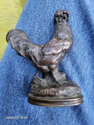 Rare Old Early 19th C ANTIQUE BRONZE SCULPTURE Auguste Cain Rooster 1874 France