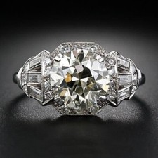 Art Deco 3 Ct White Round Cut Simulated Diamond Antique Wedding 925 Silver Ring