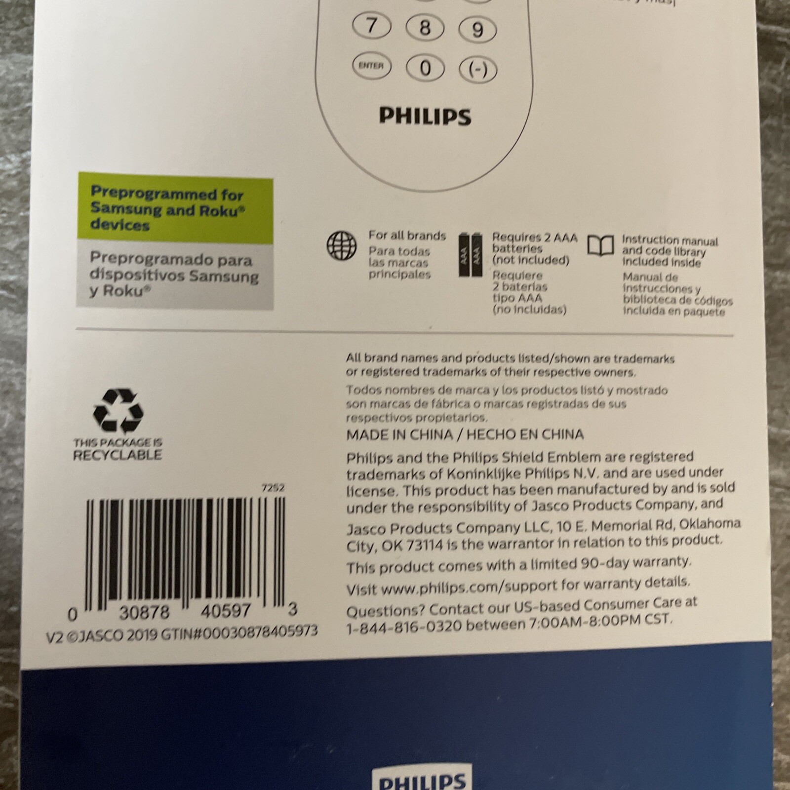 Philips 4-Device Universal Remote Control Black Programmable for Roku Apple TV