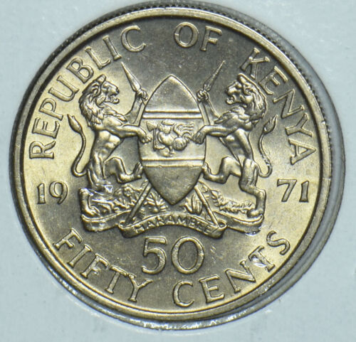 Kenya 1971 Mzeejomo Kenyatta 50 Cents Lions animal First President Of Kenya 1915 - Picture 2 of 2