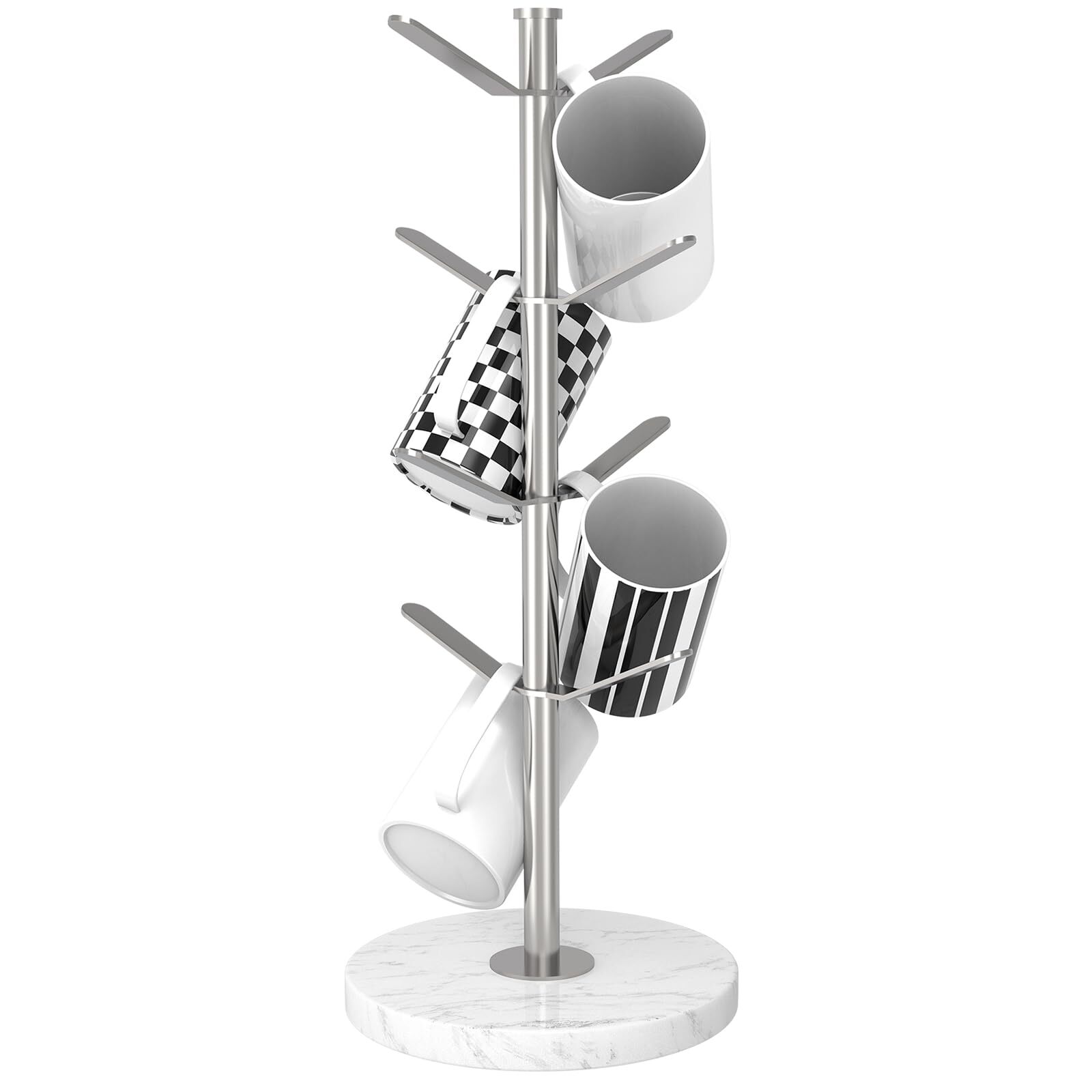 Marble Mug Holder Tree, 8 Hooks Coffee Cups Stand, New Upgraded Stable Mug St...