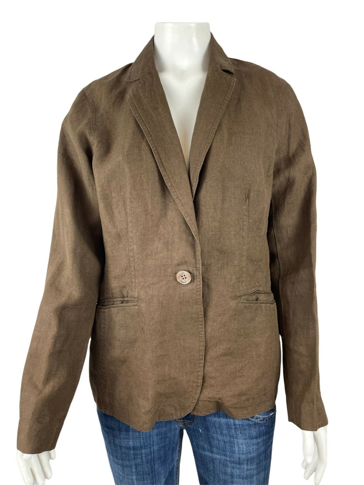 Womens Blazer Jacket 10 Brown Linen 