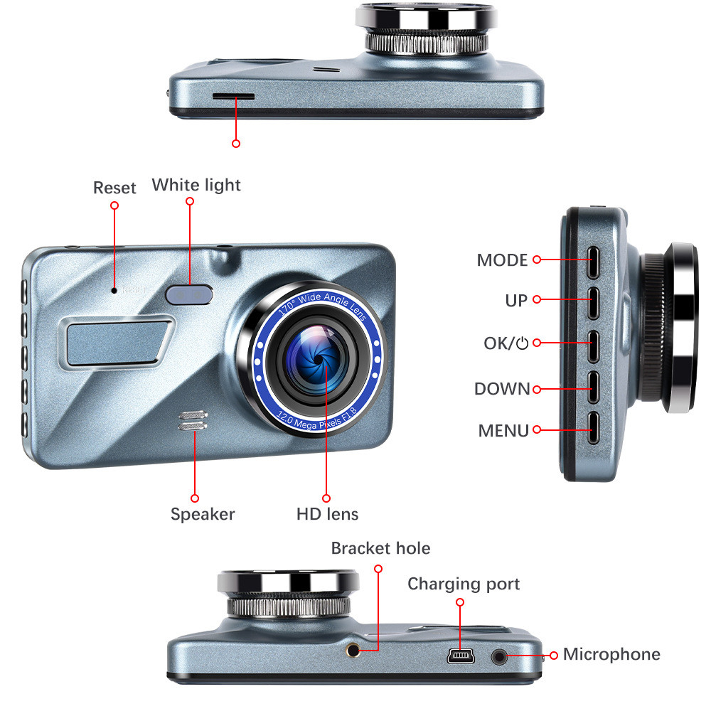 Touch Screen Dash Cam 4" 1080P Dual Lens Car DVR Recorder Front And Rear Camera - Thumbnail 5