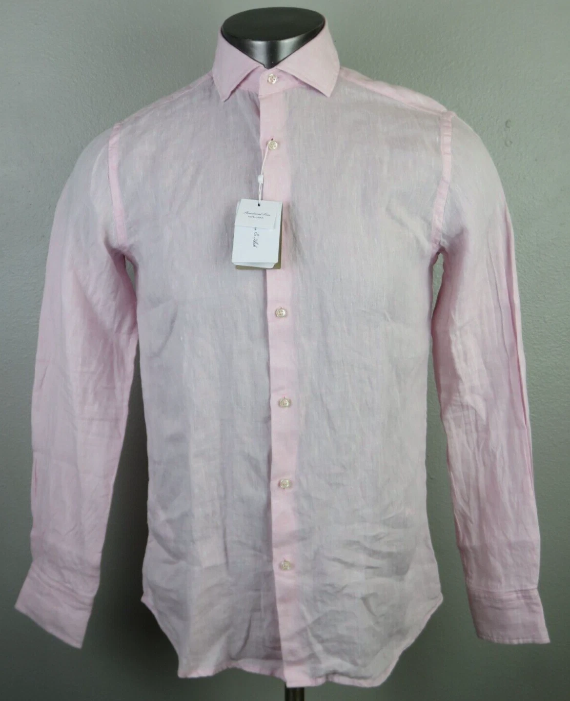 Mens Porter & Ash Long Sleeve Button Front Linen Shirt Pink Size S New