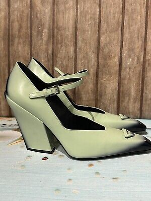PRADA Modellerie Leather Mary Jane Triangle Logo Pumps Heels PRADA Modellerie Leather Mary Jane Triangle Logo Pumps Heels