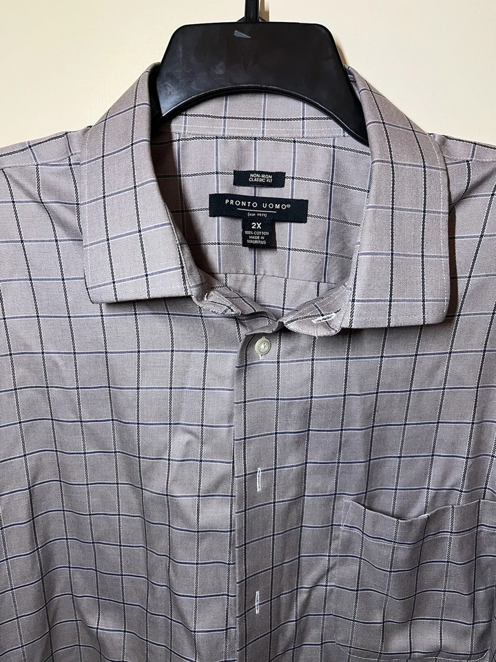 Pronto Uomo Non-Iron Classic Fit Men's 2XL Long Sleeve Button Up Shirt Tan strip - Image 2 of 4
