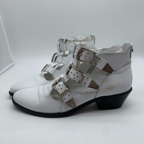 Russell & Bromley cut out boots UK 5 EU38 VGC biker straps white leather summer - Picture 1 of 12