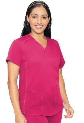 Med Couture Touch Women Scrub V-Neck Shirttail Top MC7459 PKPH Pink Free Ship - Image 1 of 3