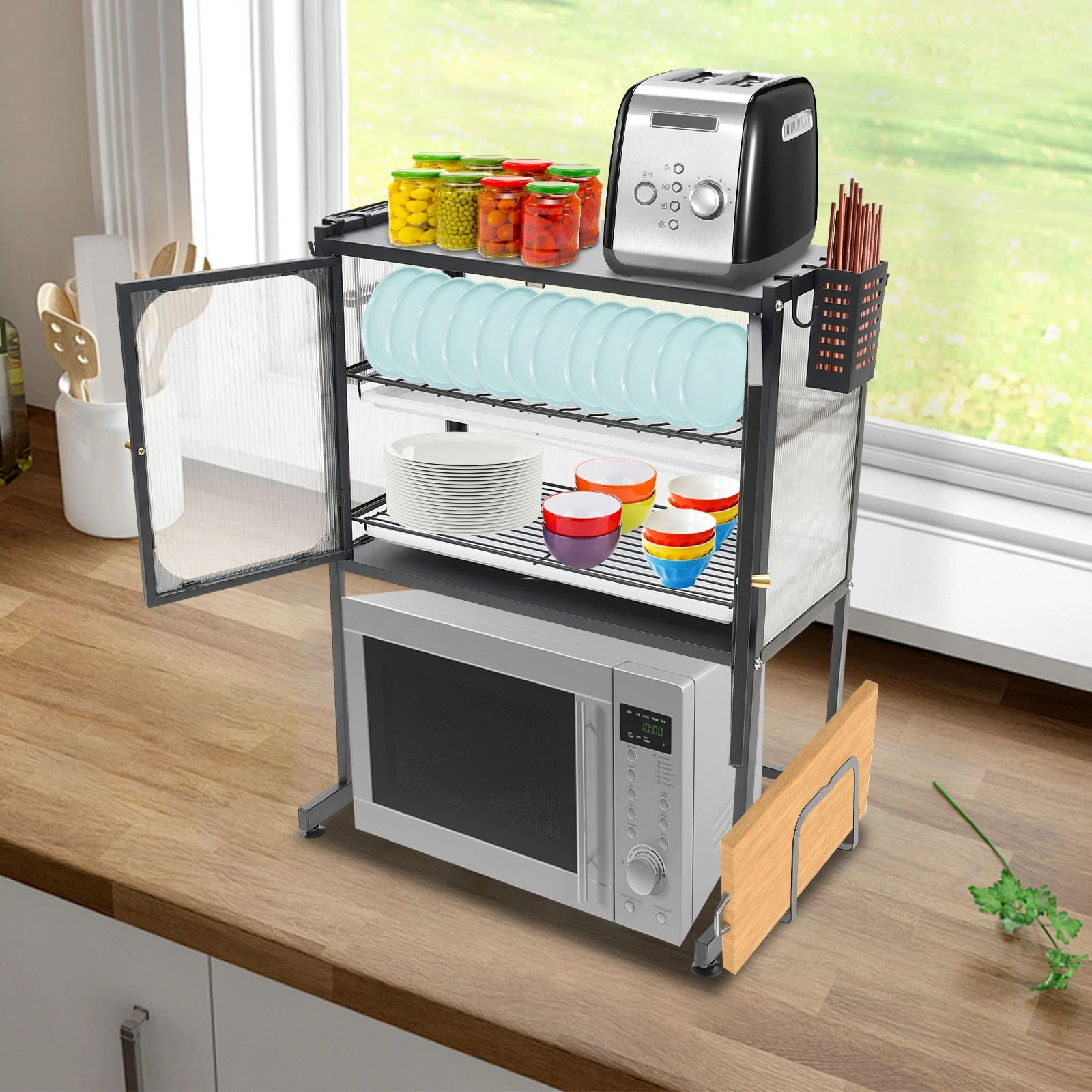 Countertop Microwave Oven Rack ?C Durable Kitchen Storage Organizer Shelf