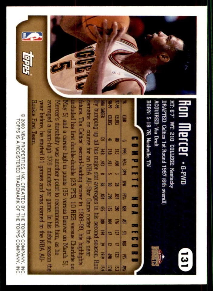 1999-00 Topps Ron Mercer Denver Nuggets #131 - Image 2 of 2