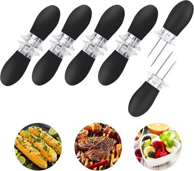 10Pcs/5 Pairs Corn Holders, Stainless Steel Corn on The Cob BBQ Fork Skewers for