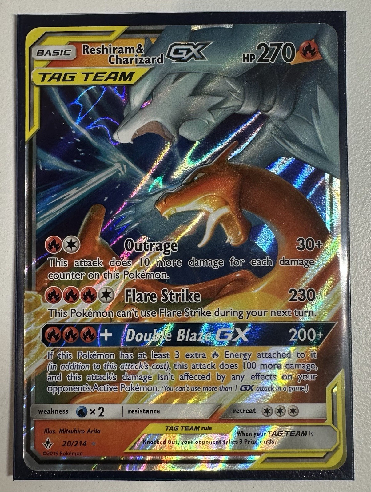 Reshiram & Charizard GX 20/214 Tag Team SM Unbroken Bonds Holo Pokemon Card NM