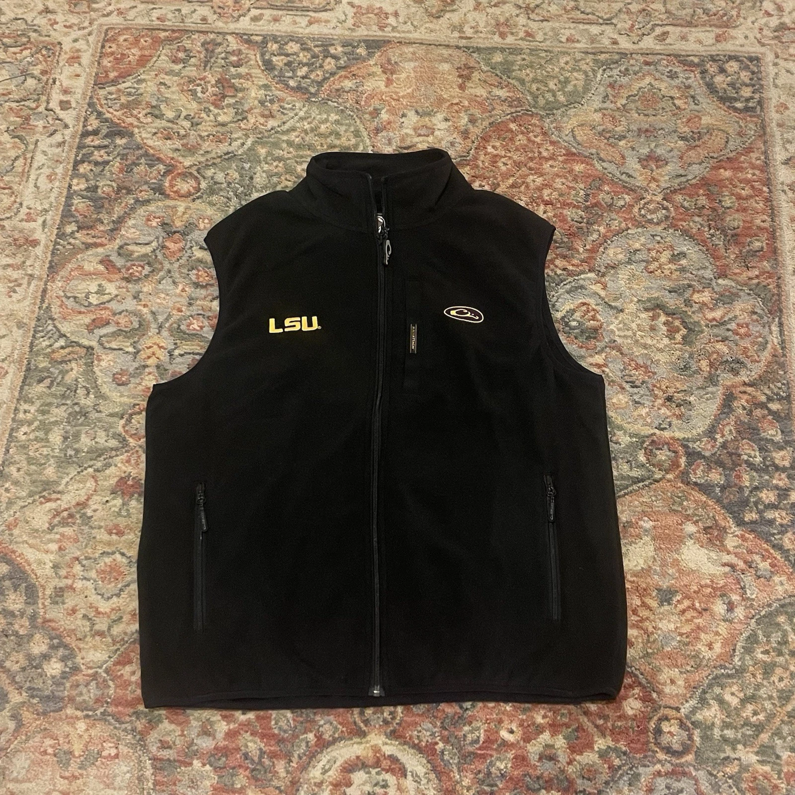 Drake Waterfowl Camp Fleece Vest LSU Tigers Black Men’s Size Medium NWT $59.99