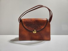 Vintage MEEKER Steer-hide Tooled Leather Handbag Purse Floral Small