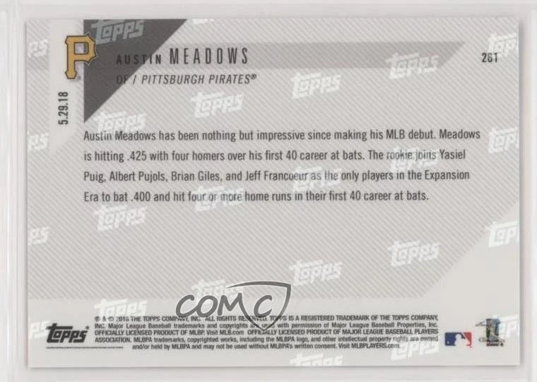 2018 Topps Now /794 Austin Meadows #261 Rookie RC - Image 2 of 2