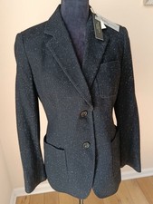 NWT TALBOTS Womens Silk Wool Blend Blazer Size 6 Black White Speckled