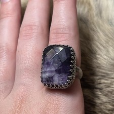Sterling silver artisan made amethyst box rin...