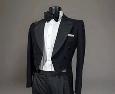 VTG Bespoke Savile Row J.C. Wells Black Peak Lapel Wool Tux Tuxedo Tailcoat 38 R