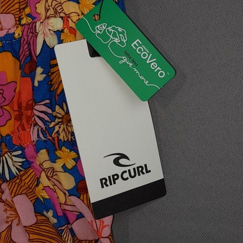 Rip Curl Crop Top Womens L Bright Floral Smocked Cinch Waist Strap Tank Shirt - Picture 11 of 13