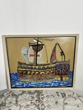 Vintage Santa Maria Schiff Volkskunst Gemälde gerahmt Maritim Wandbild